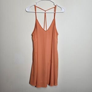 Lush Rust Orange Slip Dress Womens L Strappy V Neck Lined Midi